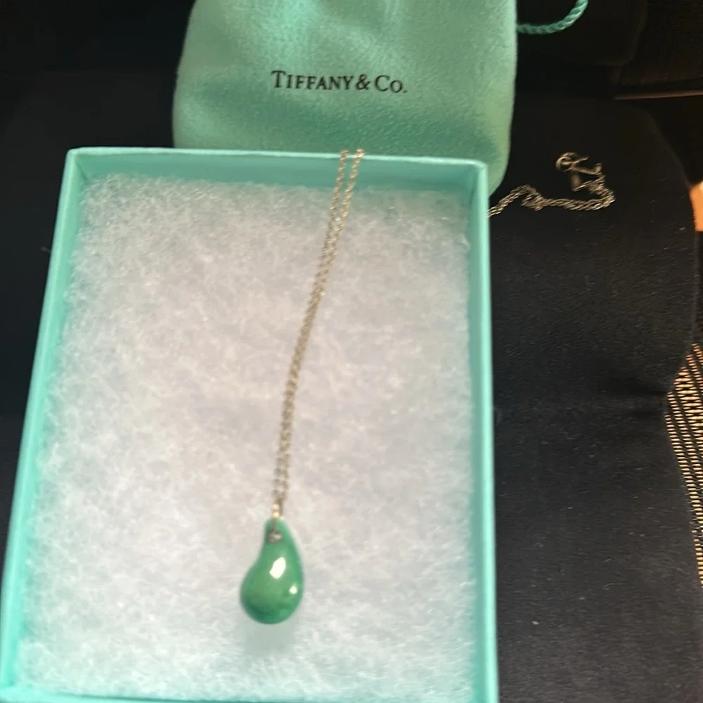 Tiffany & Co. Elsa Peretti Turquoise Teardrop Sterling Silver Necklace 16” - Picture 2 of 11